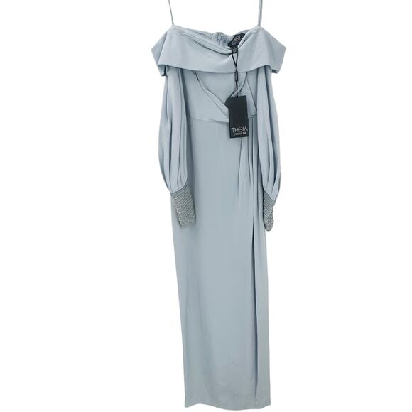 Theia Couture 100% Silk Embellished  Balloon Sleeve Gown Size 6 NWT Retail $1995 - Picture 2 of 11